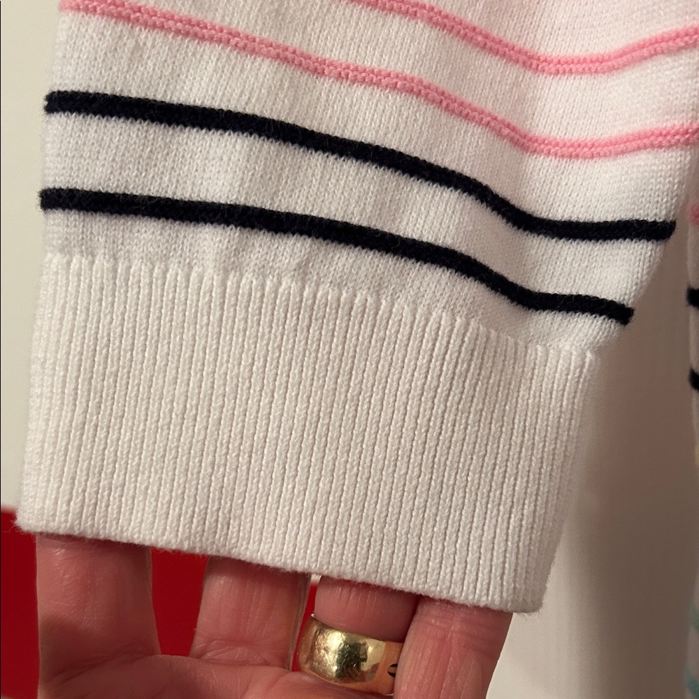Talbots White Cardigan with Multicolor Stripes - Picture 4 of 6